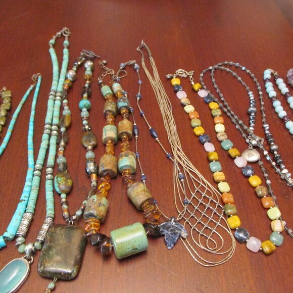 Lot 18 Sterling Silver 925 Clasp Necklaces Gemstones Turquoise, Coral,Ect.... - Picture 4 of 7